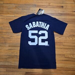 Men's New York Yankees Baseball MLB Cooperstown Navy Sabathia #52 T-Shirt